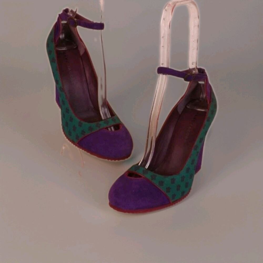 Marc Jacobs Color Block Peep Toe Mary Jane Multicolor Suede Heels, Cottagecore